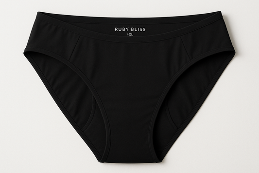 Ruby Bliss Period Underwear Bikini cut color is Black and size 4XL