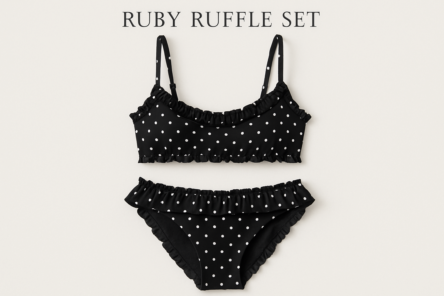 Ruby Ruffle Set Black with White Dots swim set size M